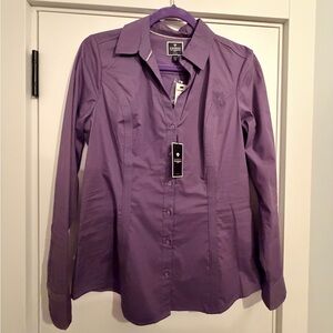 Express Fitted Women's Purple Long Sleeve Button Down Shirt